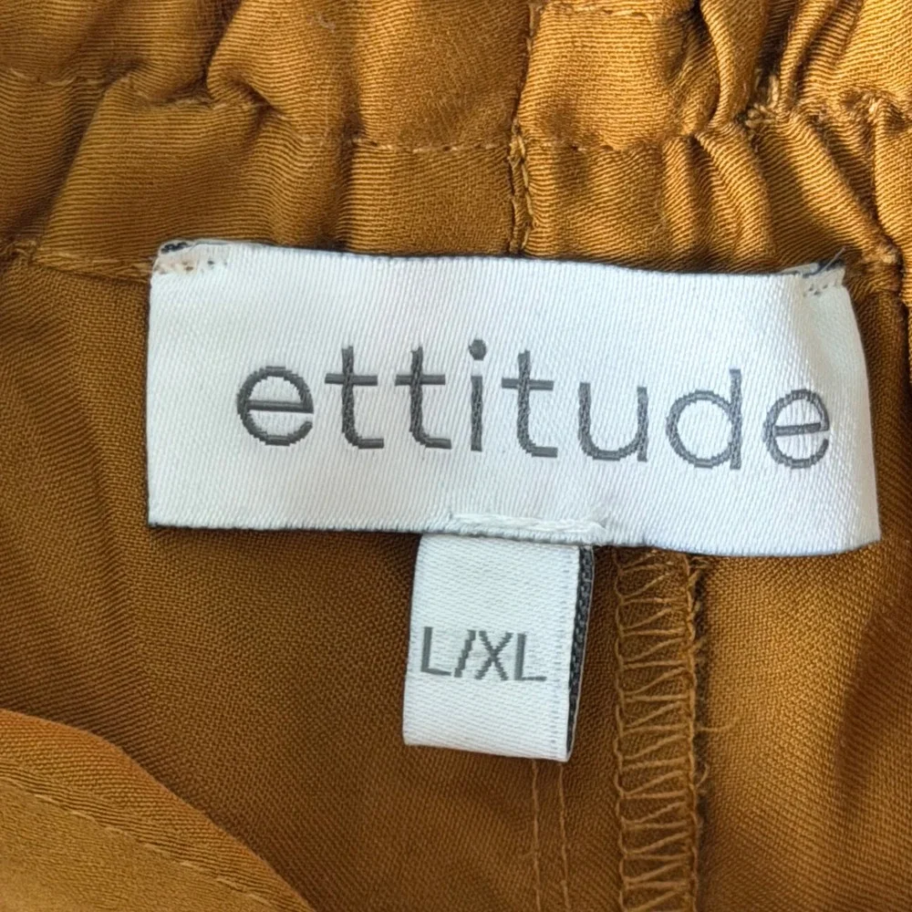 Ettitude Sateen Wide Leg Pants L/XL Camel 100% Bamboo Lyocell Pull On Casual
